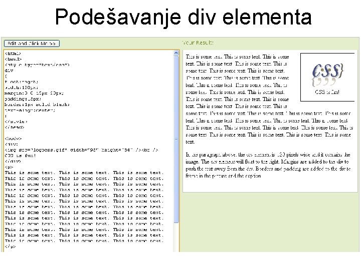 Podešavanje div elementa 