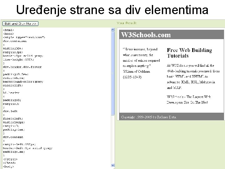 Uređenje strane sa div elementima 