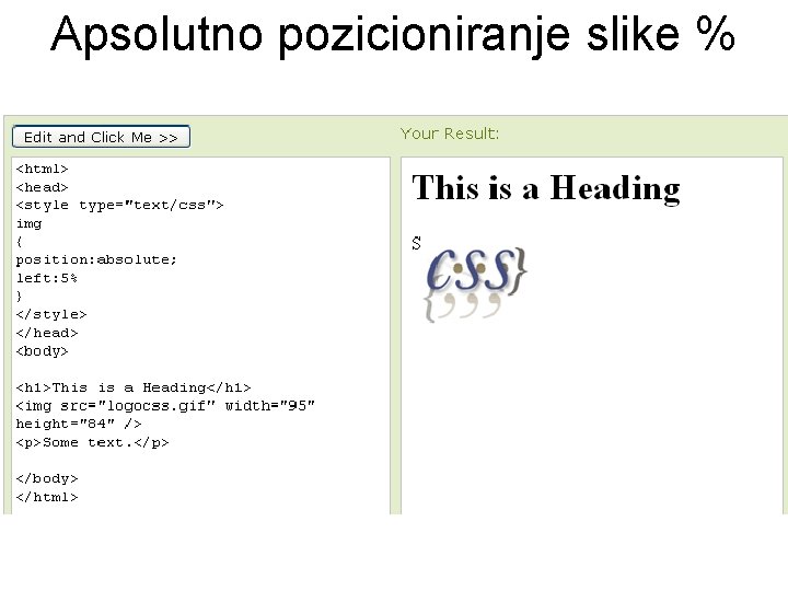 Apsolutno pozicioniranje slike % 