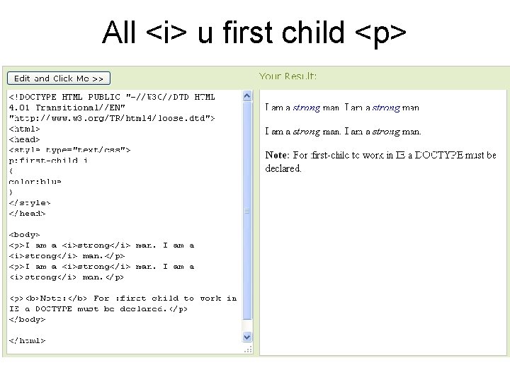 All <i> u first child <p> 