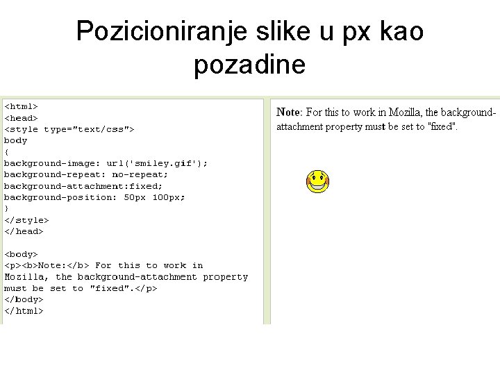 Pozicioniranje slike u px kao pozadine 