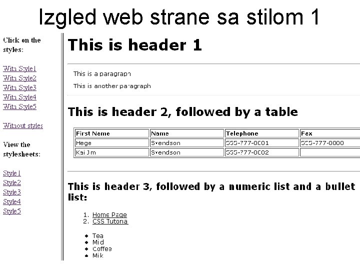 Izgled web strane sa stilom 1 