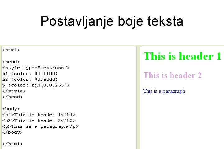 Postavljanje boje teksta 