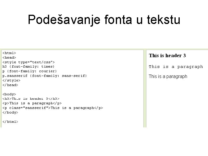 Podešavanje fonta u tekstu 