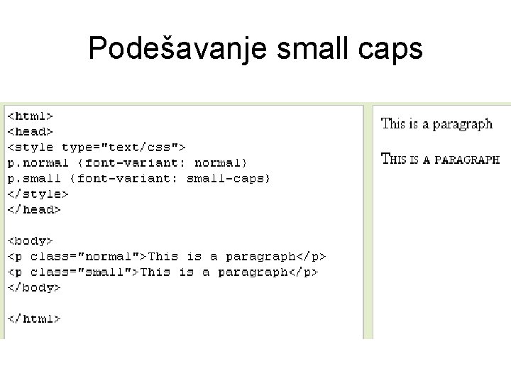 Podešavanje small caps 