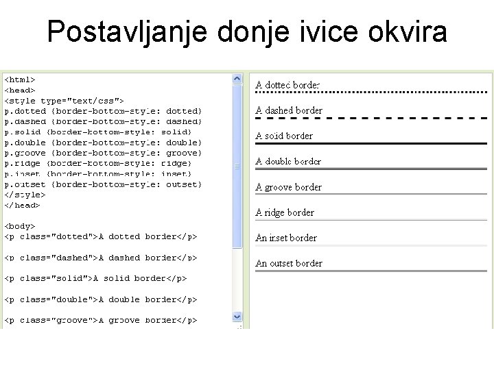 Postavljanje donje ivice okvira 