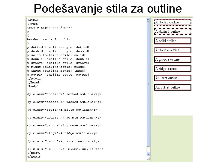 Podešavanje stila za outline 