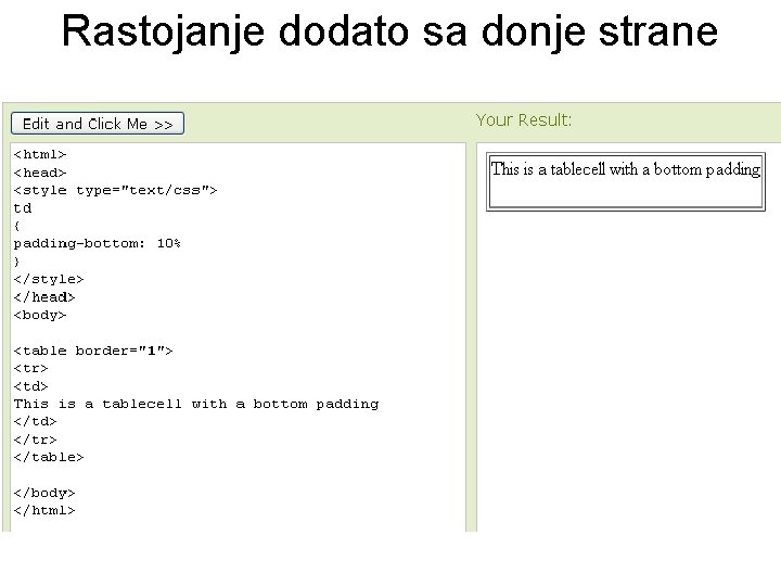 Rastojanje dodato sa donje strane 