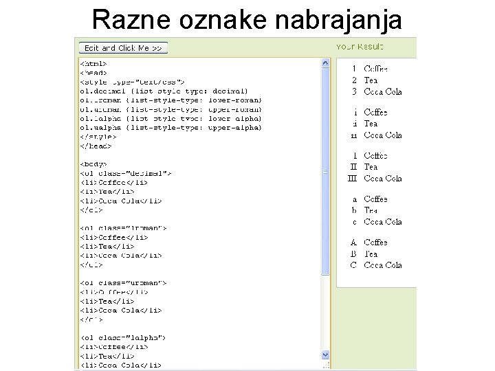 Razne oznake nabrajanja 