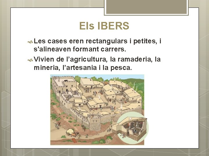 Els IBERS Les cases eren rectangulars i petites, i s'alineaven formant carrers. Vivien de Els IBERS Les cases eren rectangulars i petites, i s'alineaven formant carrers. Vivien de