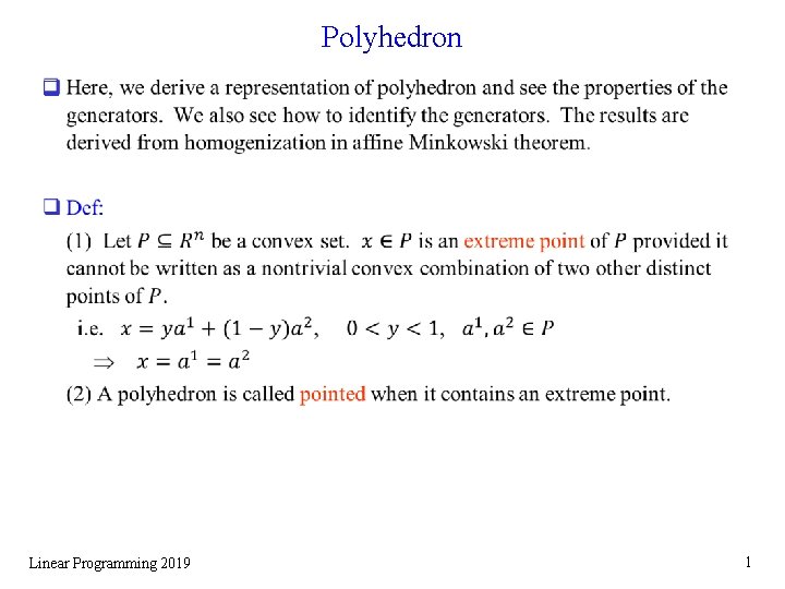 Polyhedron q Linear Programming 2019 1 