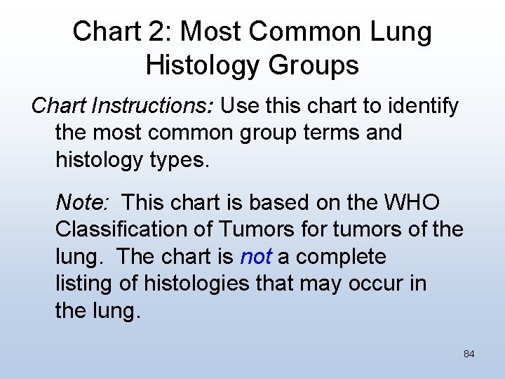 Chart 2: Most Common Lung Histology Groups Chart Instructions: Use this chart to identify