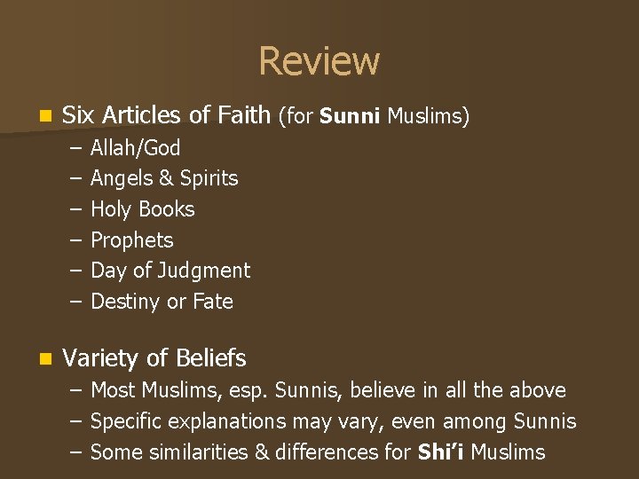 Muslim beliefs sunni Stances of