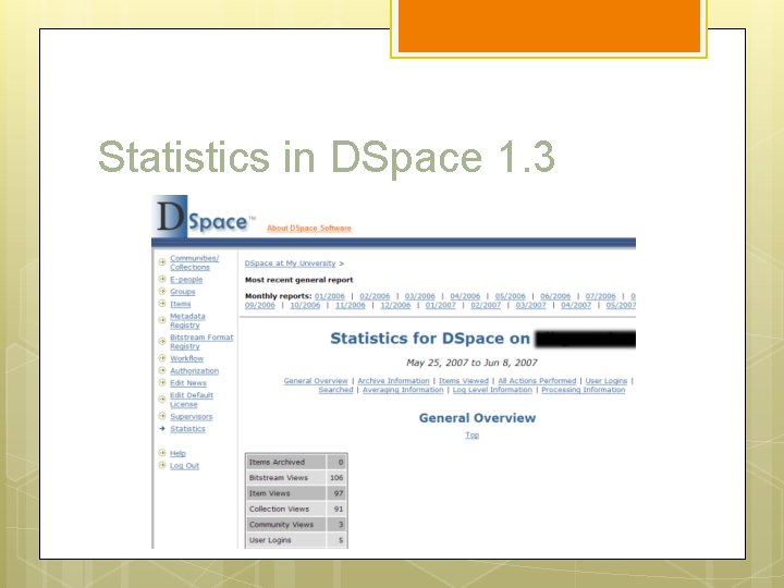 Statistics in DSpace 1. 3 