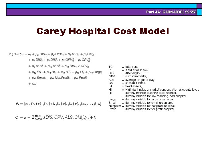 Part 4 A: GMM-MDE[ 22/26] Carey Hospital Cost Model 