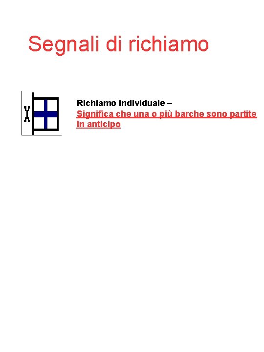 Segnali di richiamo Richiamo individuale – Significa che una o più barche sono partite