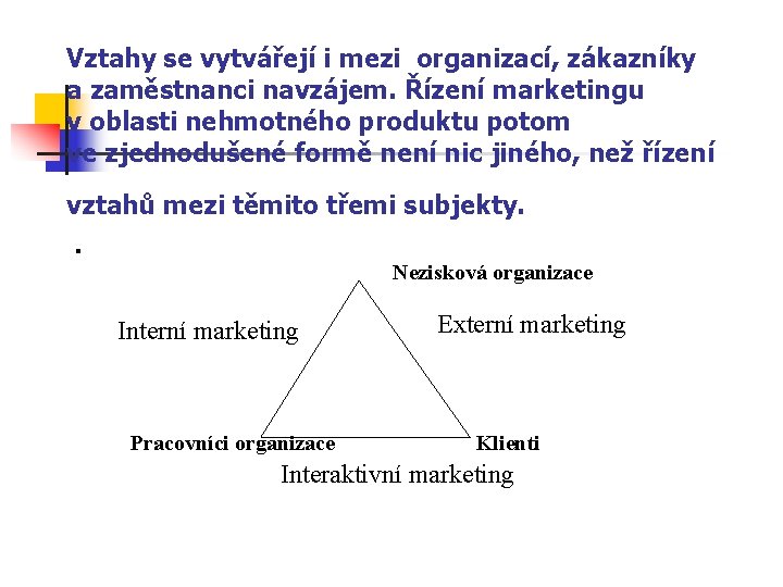 Vztahy se vytvářejí i mezi organizací, zákazníky a zaměstnanci navzájem. Řízení marketingu v oblasti