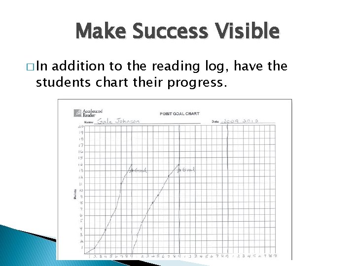 Make Success Visible � In addition to the reading log, have the students chart