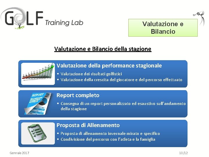 Valutazione e Bilancio della stagione Valutazione della performance stagionale • Valutazione dei risultati golfistici Valutazione e Bilancio della stagione Valutazione della performance stagionale • Valutazione dei risultati golfistici