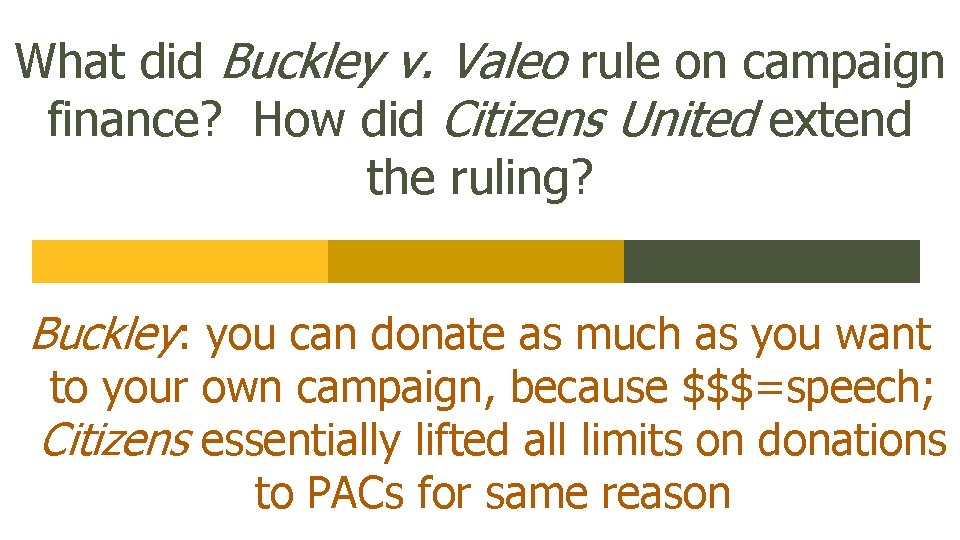 What did Buckley v. Valeo rule on campaign finance? How did Citizens United extend