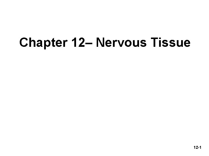Chapter 12– Nervous Tissue 12 -1 
