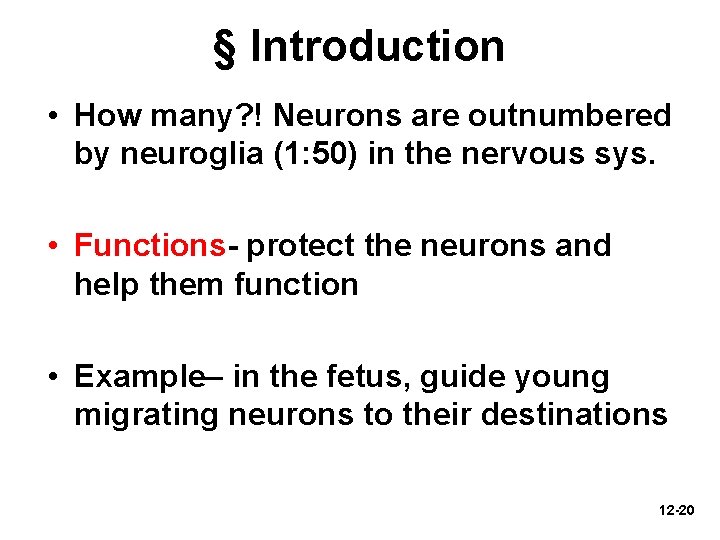 § Introduction • How many? ! Neurons are outnumbered by neuroglia (1: 50) in
