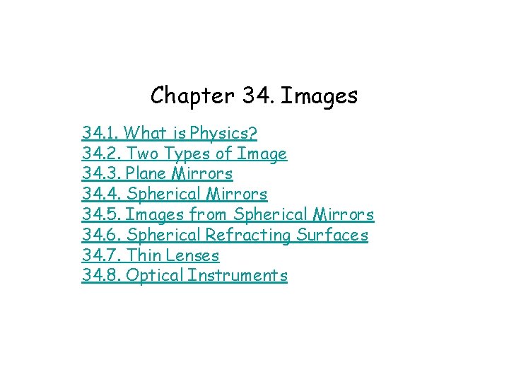 Chapter 34. Images 34. 1. What is Physics? 34. 2. Two Types of Image