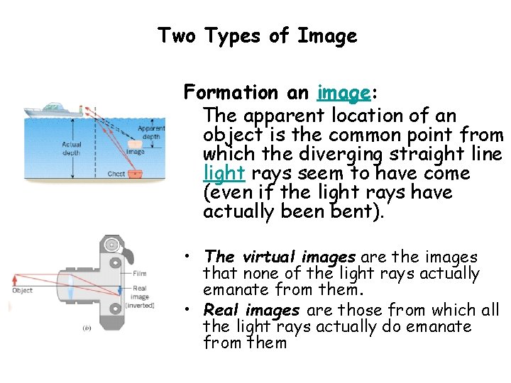 Two Types of Image Formation an image: The apparent location of an object is