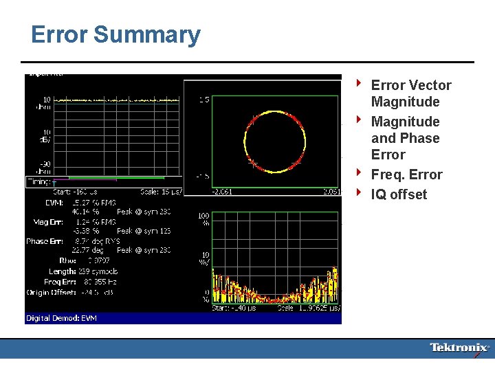 Error Summary 4 Error Vector Magnitude 4 Magnitude and Phase Error 4 Freq. Error