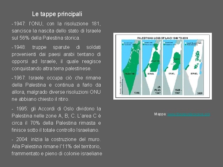 Le tappe principali -1947: l’ONU, con la risoluzione 181, sancisce la nascita dello stato