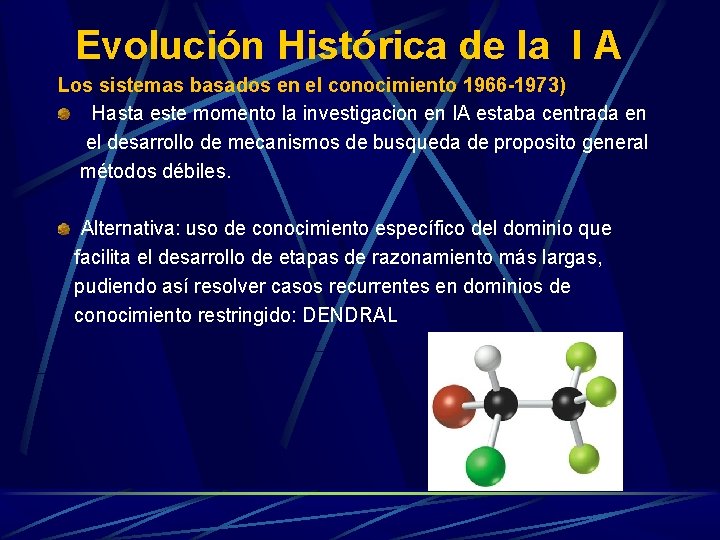 Evolución Histórica de la I A Los sistemas basados en el conocimiento 1966 -1973) Evolución Histórica de la I A Los sistemas basados en el conocimiento 1966 -1973)