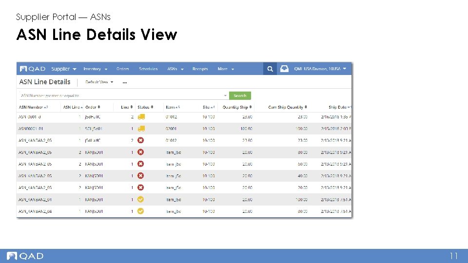 Supplier Portal — ASNs ASN Line Details View 11 