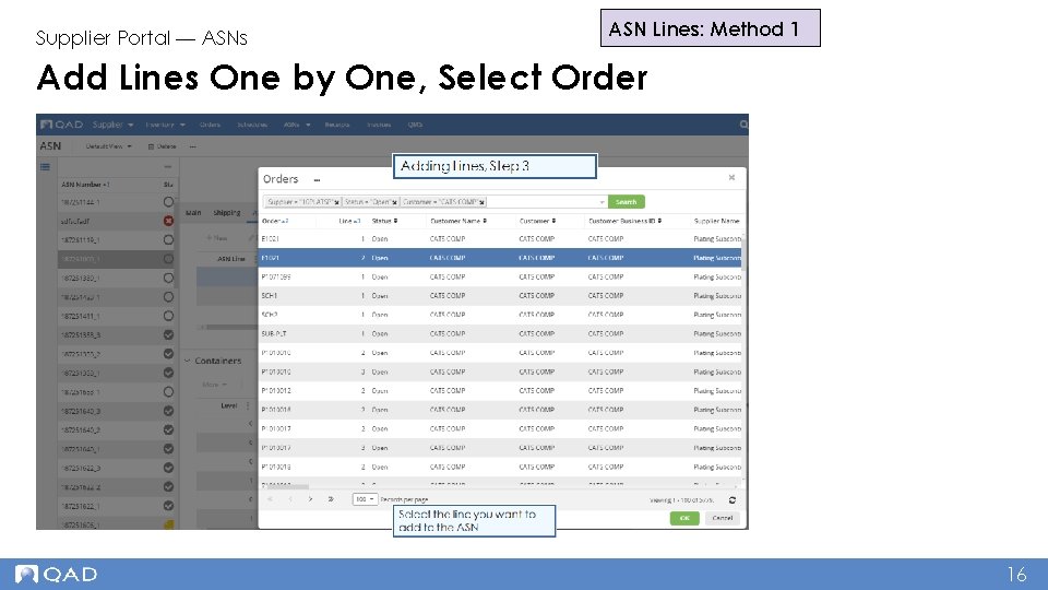 Supplier Portal — ASNs ASN Lines: Method 1 Add Lines One by One, Select