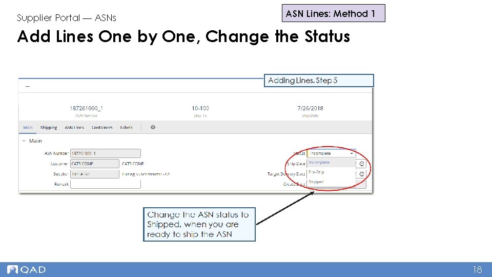 Supplier Portal — ASNs ASN Lines: Method 1 Add Lines One by One, Change