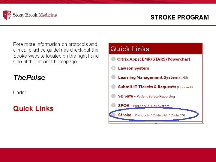 STROKE PROGRAM Fore more information on protocols and clinical practice guidelines check out the