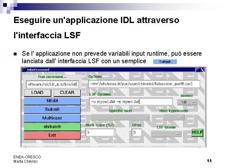 Eseguire un'applicazione IDL attraverso l'interfaccia LSF n Se l' applicazione non prevede variabili input