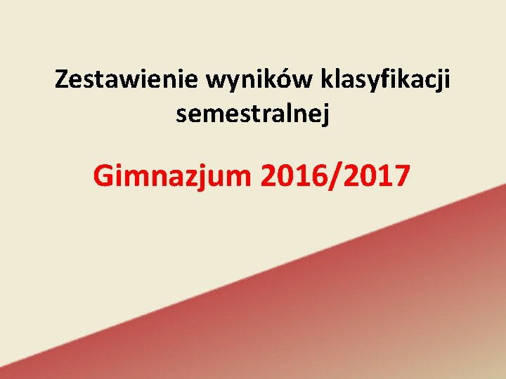 Zestawienie wyników klasyfikacji semestralnej Gimnazjum 2016/2017 