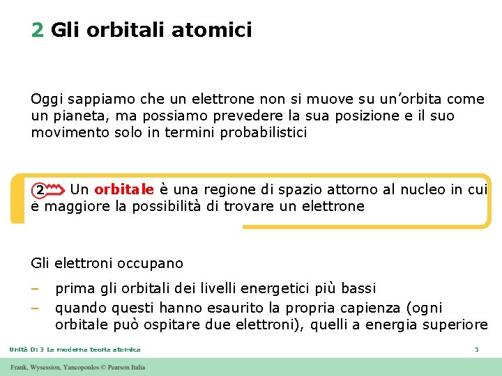 2 Gli orbitali atomici Oggi sappiamo che un elettrone non si muove su un’orbita 2 Gli orbitali atomici Oggi sappiamo che un elettrone non si muove su un’orbita