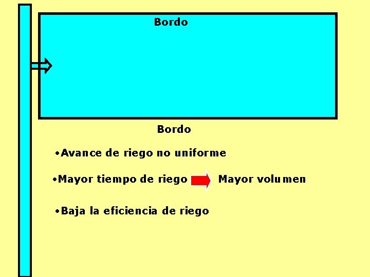 Bordo • Avance de riego no uniforme • Mayor tiempo de riego • Baja