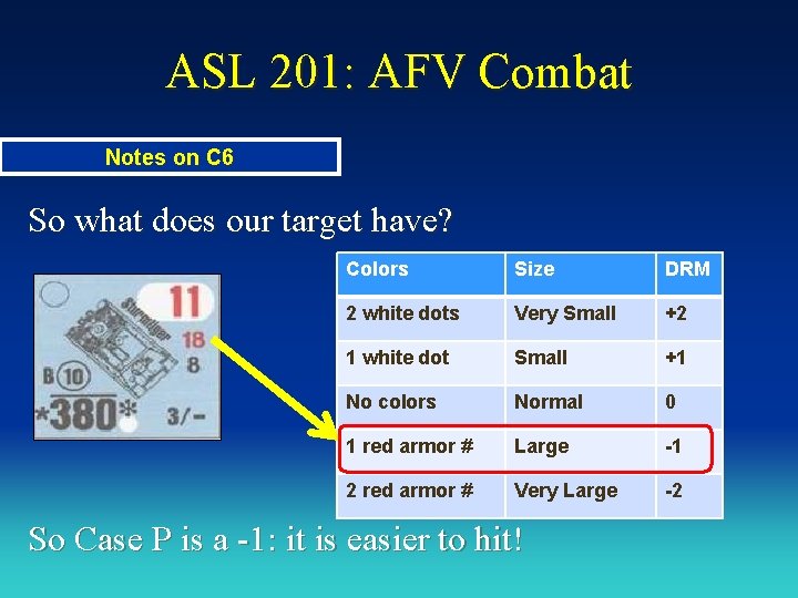 ASL 201: AFV Combat Notes on C 6 So what does our target have?