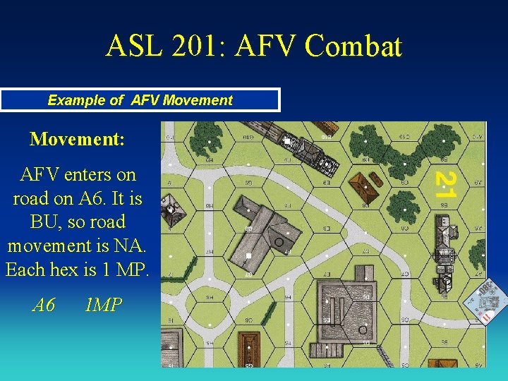 ASL 201: AFV Combat Example of AFV Movement: AFV enters on road on A