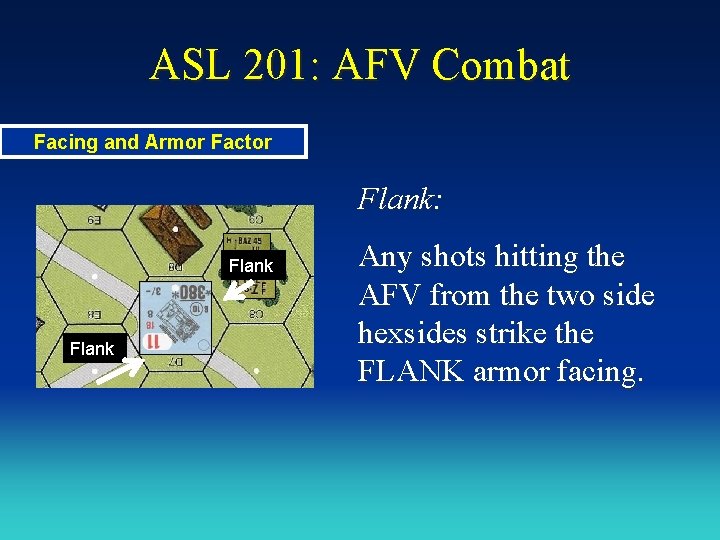 ASL 201: AFV Combat Facing and Armor Factor Flank: Flank Any shots hitting the