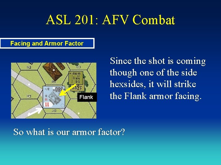 ASL 201: AFV Combat Facing and Armor Factor Flank Since the shot is coming