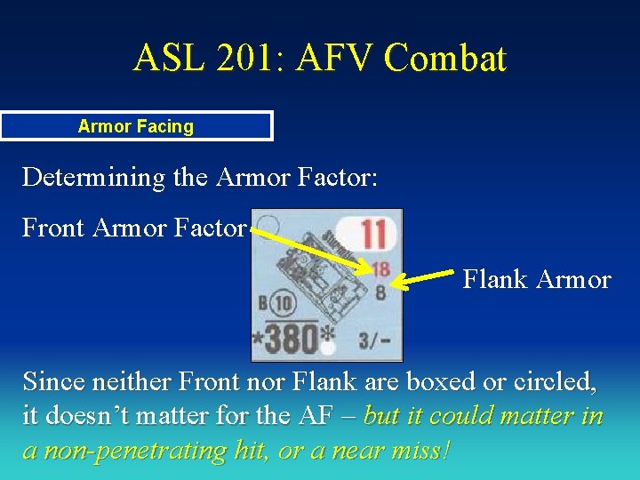 ASL 201: AFV Combat Armor Facing Determining the Armor Factor: Front Armor Factor Flank