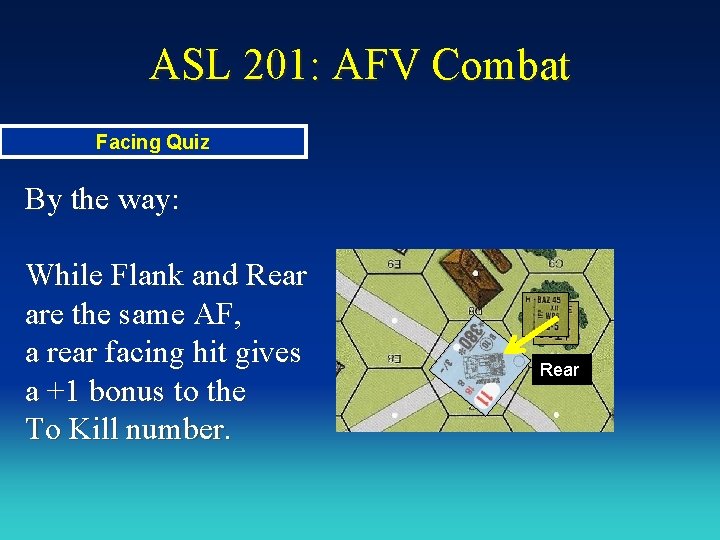 ASL 201: AFV Combat Facing Quiz By the way: While Flank and Rear are