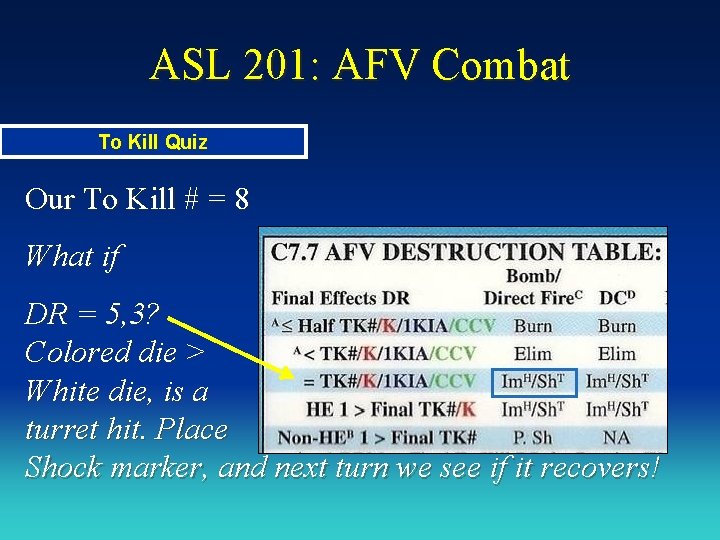 ASL 201: AFV Combat To Kill Quiz Our To Kill # = 8 What