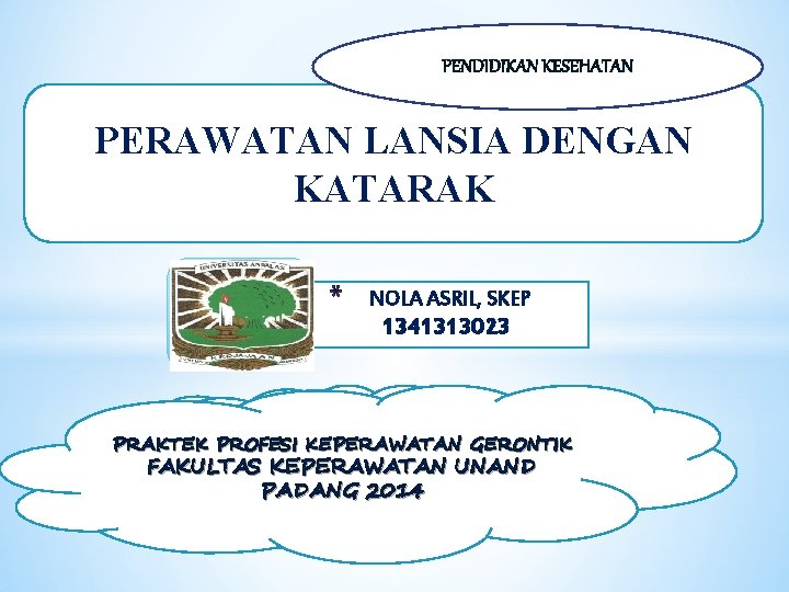PENDIDIKAN KESEHATAN PERAWATAN LANSIA DENGAN KATARAK * NOLA ASRIL, SKEP 1341313023 PRAKTEK PROFESI KEPERAWATAN