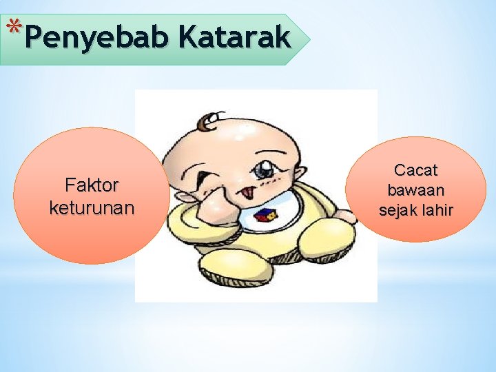 *Penyebab Katarak Faktor keturunan Cacat bawaan sejak lahir 
