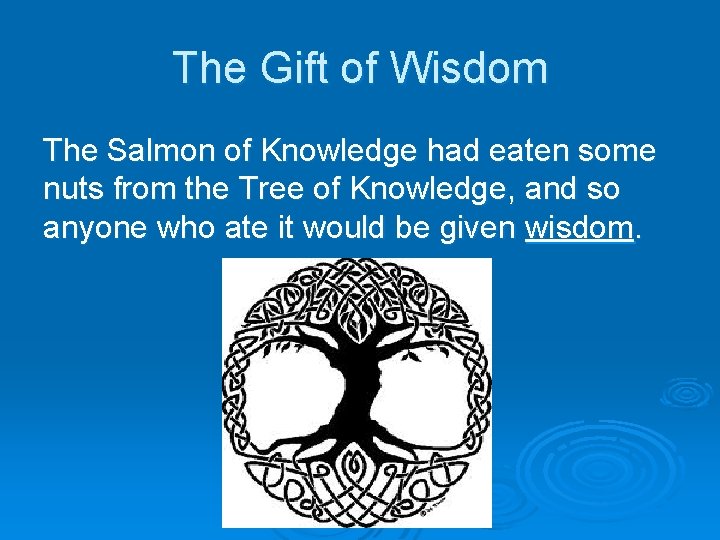 The Gift of Wisdom The Salmon of Knowledge had eaten some nuts from the