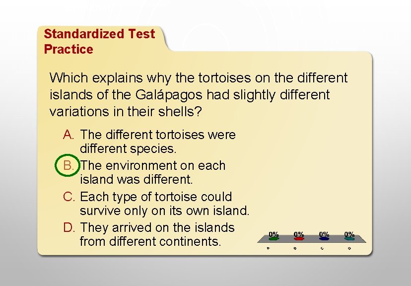 Evolution Standardized Test Practice Which explains why the tortoises on the different islands of